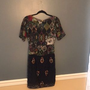 Lace and Silk Dress with Beaded Accents